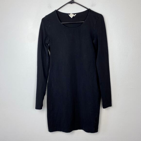 H&M Black T-shirt Dress Fitted Long Sleeve‎ Basic Capsule Wardrobe Size Small - Picture 1 of 8